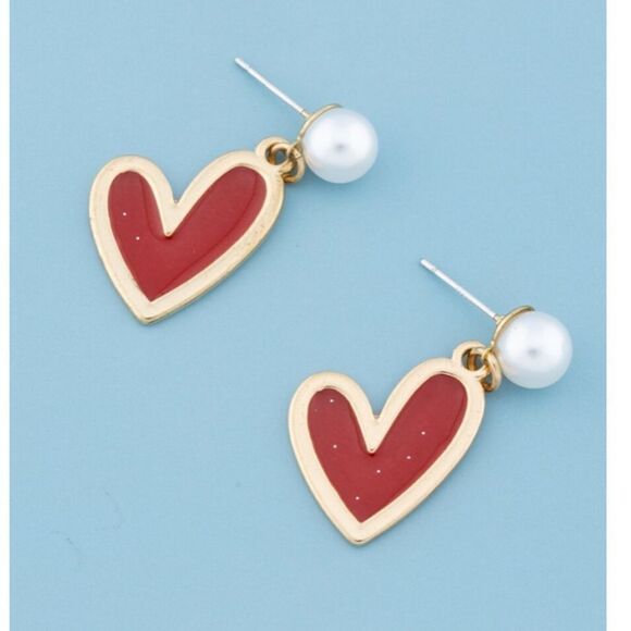 Heart and Pearl Earrings - Picture 3 of 5